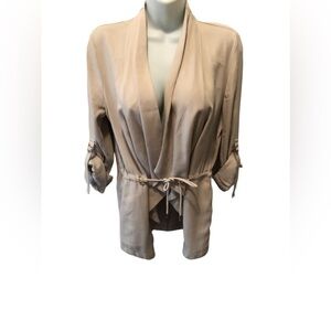 Zara Flowy Blazer Sz. S Cinched Waist Beige Rolled Sleeve Viscose Dressy Career